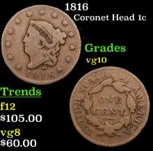 1816 Coronet Head Large Cent 1c Grades vg+