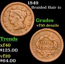 1849 Braided Hair Large Cent 1c Grades vf++ Details