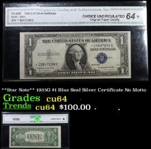**Star Note** 1935G $1 Blue Seal Silver Certificate No Motto Graded cu64 By CGA