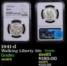 $ NGC 1941-d Walking Liberty Half Dollar 50c Graded ms64 By NGC