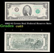 1995 $2 Green Seal Federal Reserve Note Grades Select CU