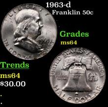 1963-d Franklin Half Dollar 50c Grades Choice Unc