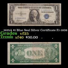 1935A $1 Blue Seal Silver Certificate Fr-1608 Grades vf+