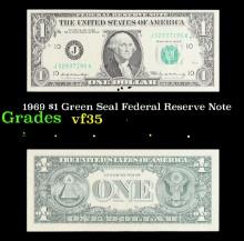 1969 $1 Green Seal Federal Reserve Note Grades vf++