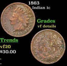 1863 Indian Cent 1c Grades vf details