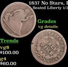1837 No Stars, Lg Date Seated Liberty Half Dime 1/2 10c Grades vg details