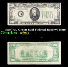 1934 $20 Green Seal Federal Reseve Note Grades vf++