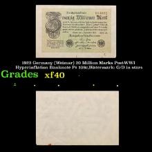 1923 Germany (Weimar) 20 Million Marks Post-WWI Hyperinflation Banknote P# 108c,Watermark: G/D in st