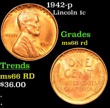 1942-p Lincoln Cent 1c Grades GEM+ Unc RD