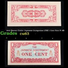 1942 Burma Under Japanese Occupation (JIM) 1 Cent Note P: 9B Grades Select CU