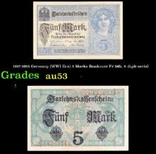 1917-1918 Germany (WWI Era) 5 Marks Banknote P# 56b, 8 digit serial Grades Select AU