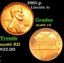 1961-p Lincoln Cent 1c Grades GEM+ Unc RD