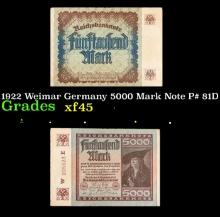 1922 Weimar Germany 5000 Mark Note P# 81D Grades xf+