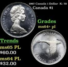 1967 Canada 1 Dollar  K: 70 Grades Choice Unc+ PL
