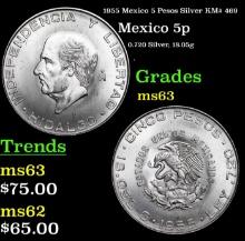 1955 Mexico 5 Pesos Silver KM# 469 Grades Select Unc