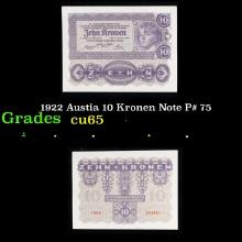 1922 Austia 10 Kronen Note P# 75 Grades Gem CU