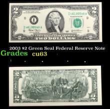 2003 $2 Green Seal Federal Reserve Note Grades Select CU
