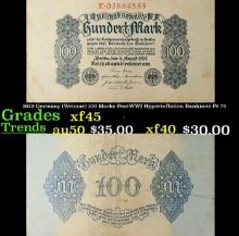 1922 Germany (Weimar) 100 Marks Post-WWI Hyperinflation Banknote P# 75 Grades xf+