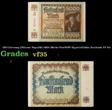 1922 Germany (Weimar Republic) 5000 Marks Post-WWI Hyperinflation Banknote P# 81a Grades vf++