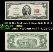 1963 $2 Red Seal United States Note Fr-1513 Grades Gem+ CU