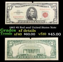1963 $5 Red seal United States Note Grades xf details