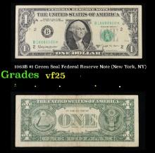 1963B $1 Green Seal Federal Reserve Note (New York, NY) Grades vf+