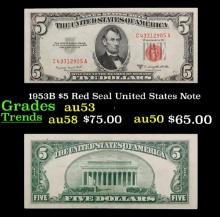 1953B $5 Red Seal United States Note Grades Select AU