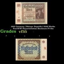 1922 Germany (Weimar Republic) 5000 Marks Post-WWI Hyperinflation Banknote P# 81a Grades vf++