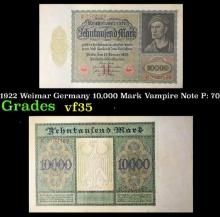 1922 Weimar Germany 10,000 Mark Vampire Note P: 70 Grades vf++