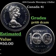Proof 1974 Canada Wennipeg 1 Dollar Grades GEM++ Proof Deep Cameo