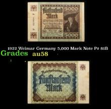 1922 Weimar Germany 5,000 Mark Note P# 81B Grades Choice AU/BU Slider