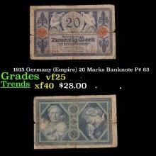 1915 Germany (Empire) 20 Marks Banknote P# 63 Grades vf+