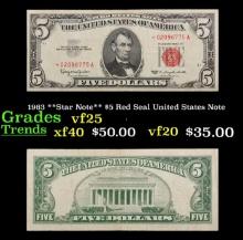 1963 **Star Note** $5 Red Seal United States Note Grades vf+