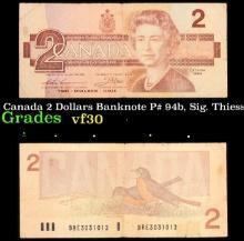 1986-1991 Canada 2 Dollars Banknote P# 94b, Sig. Thiessen & Crow Grades vf++