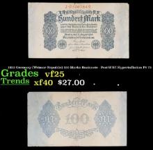 1922 Germany (Weimar Republic) 100 Marks Banknote - Post-WWI Hyperinflation P# 75 Grades vf+