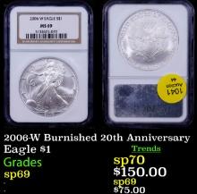 NGC 2006-W Silver Eagle Dollar Burnished 20th Anniversary $1 Graded sp69 By NGC