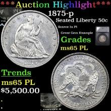 ***Auction Highlight*** 1875-p Seated Half Dollar 50c Graded ms65 PL BY SEGS (fc)