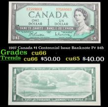 1967 Canada $1 Centennial Issue Banknote P# 84b Grades Gem+ CU