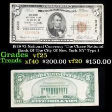 1929 $5 National Currency 'The Chase National Bank Of The City Of New York NY' Type I Grades vf+