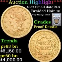 Proof ***Auction Highlight*** PCGS 1857 Small date Braided Hair Large Cent N-3 1c Graded Proof Detai