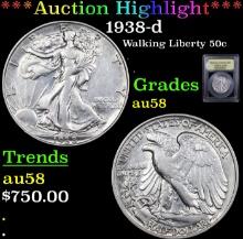 ***Auction Highlight*** 1938-d Walking Liberty Half Dollar 50c Graded Choice AU/BU Slider By USCG (f