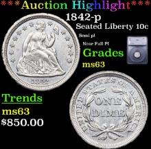 ***Auction Highlight*** 1842-p Seated Liberty Dime 10c Graded ms63 By SEGS (fc)