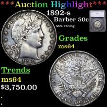 ***Auction Highlight*** 1892-s Barber Half Dollars 50c Graded ms64 By SEGS (fc)