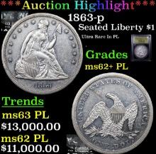 ***Auction Highlight*** 1862-p Seated Liberty Dollar 1 Graded Select Unc+ PL By USCG (fc)