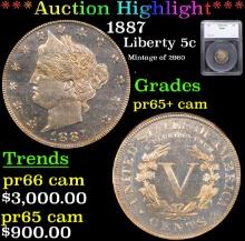Proof ***Auction Highlight*** 1887 Liberty Nickel 5c Graded pr65+ cam BY SEGS (fc)