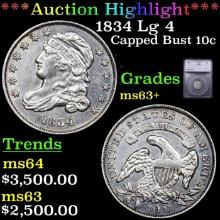***Auction Highlight*** 1834 Lg 4 Capped Bust Dime 10c Graded ms63+ By SEGS (fc)