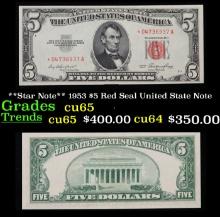 **Star Note** 1953 $5 Red Seal United State Note Grades Gem CU
