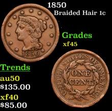 1850 Braided Hair Large Cent 1c Grades xf+