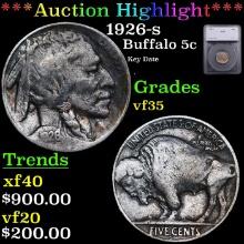 ***Auction Highlight*** 1926-s Buffalo Nickel 5c Graded vf35 By SEGS (fc)