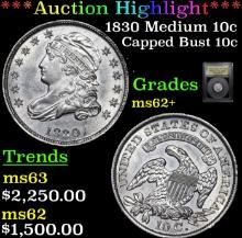 ***Auction Highlight*** 1830 Medium 10c Capped Bust Dime 10c Graded ms62+ BY USCG (fc)
